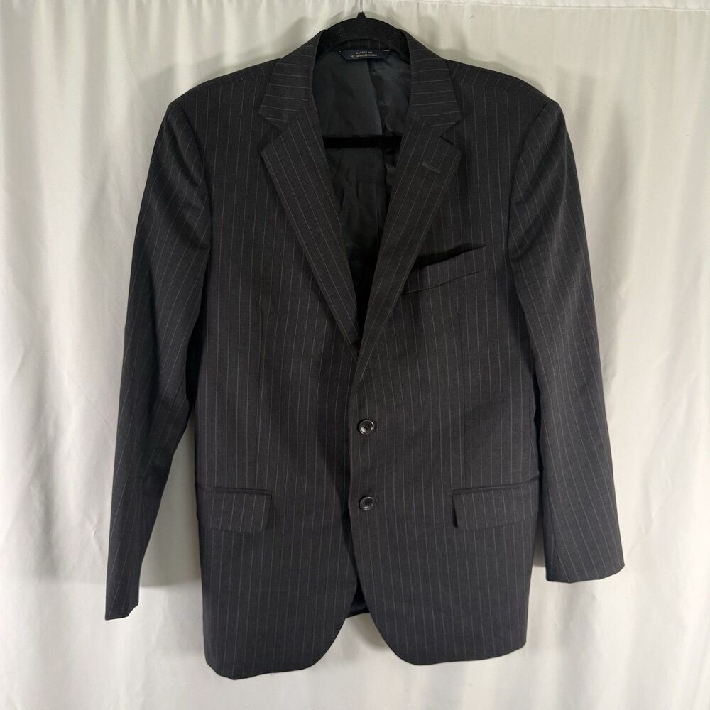 Brooks Brothers 1818 Fitzgerald Wool Blazer Men's 40S 34W Bark Grey Pinstriped